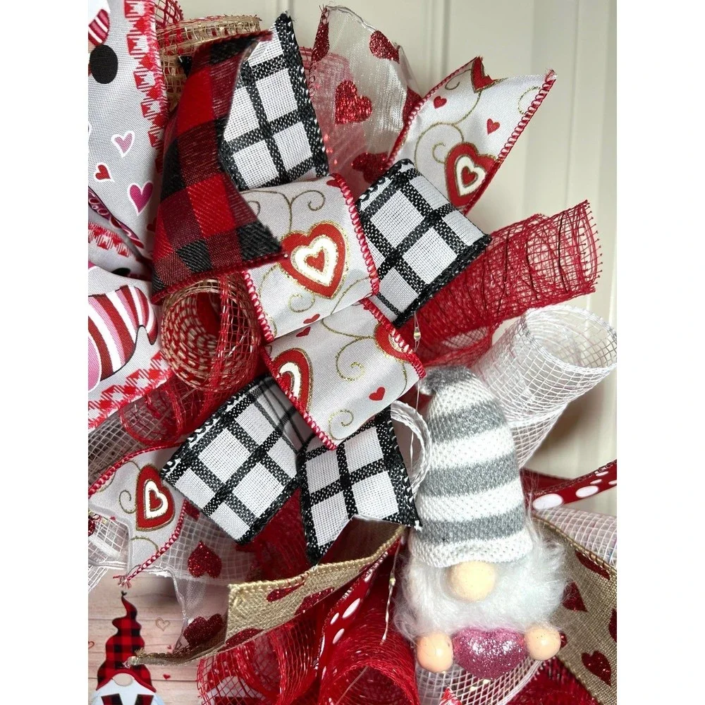 Handmade Valentine’s Gnome LOVE Ribbon Prelit Wreath 22 ins LED W11